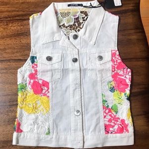 Lace back white jean vest